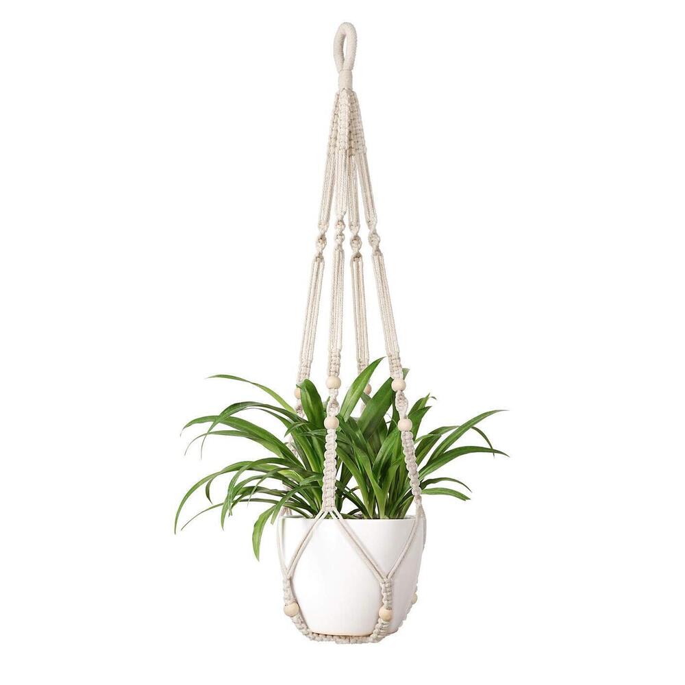 Macrame Plant Hanger Indoor Hanging Planter Basket with Wood Beads
